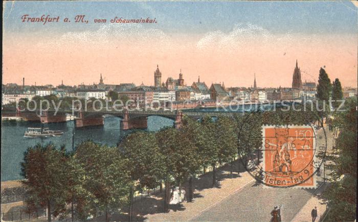 Frankfurt Main Blick vom Schaumainkai Bruecke Stempel auf AK