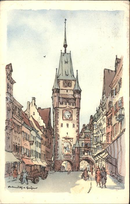 Freiburg Breisgau Martinstor Kuenstlerkarte Originalzeichnung H. v. Geyer