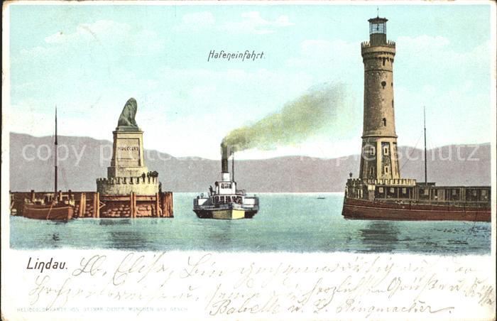 Lindau Bodensee Hafeneinfahrt Bayerischer Loewe Leuchtturm Dampfer
