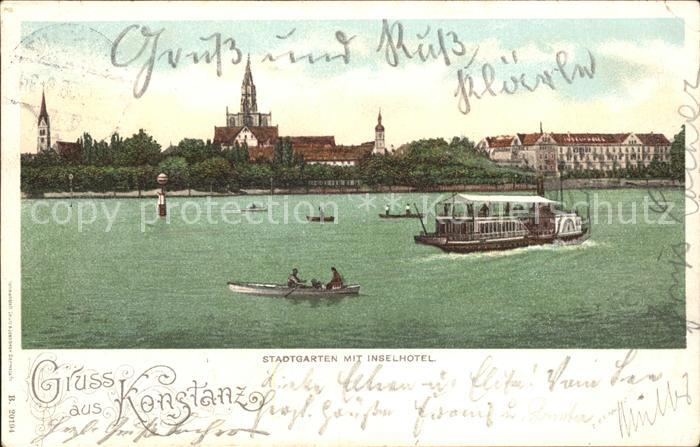 Konstanz Bodensee Stadtgarten mit Inselhotel Kirche Dampfer