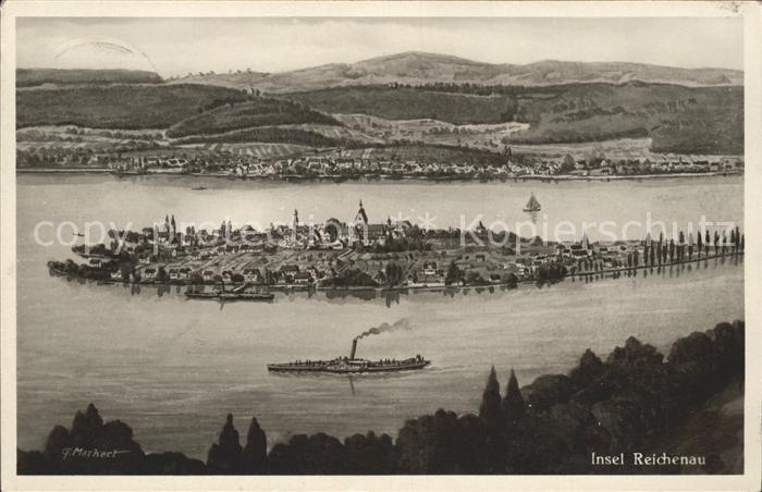Insel Reichenau Panorama Kuenstlerkarte G. Markert Bromsilber