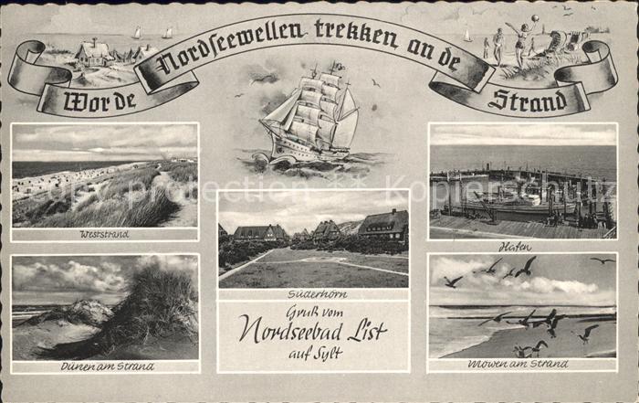 List Sylt Strand Duenen Moewen Suederhoern Hafen Segelschiff Nordseebad