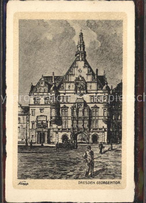 DRESDEN Elbe Georgenturm Kuenstlerkarte Wollmann Sammlung