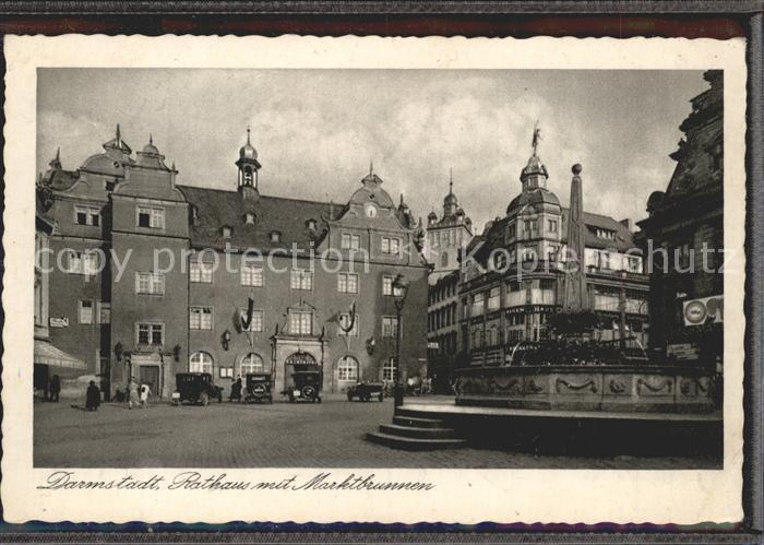 Darmstadt Rathaus mit Marktbrunnen Kupfertiefdruck