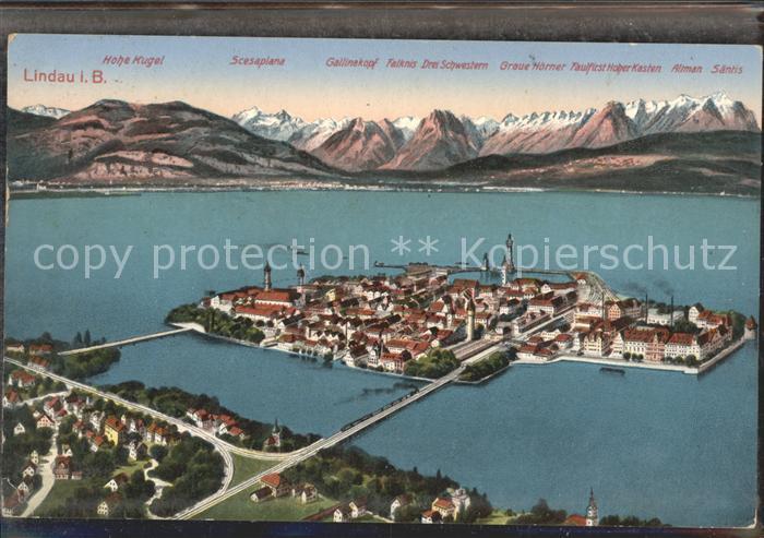 Lindau Bodensee aus der Vogelperspektive Schweizer Alpen