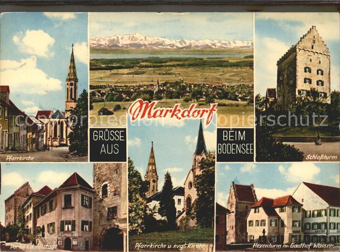 Markdorf Baden Kirche Alpenpanorama Schlossturm Hexenturm Gasthof Walser Altstad