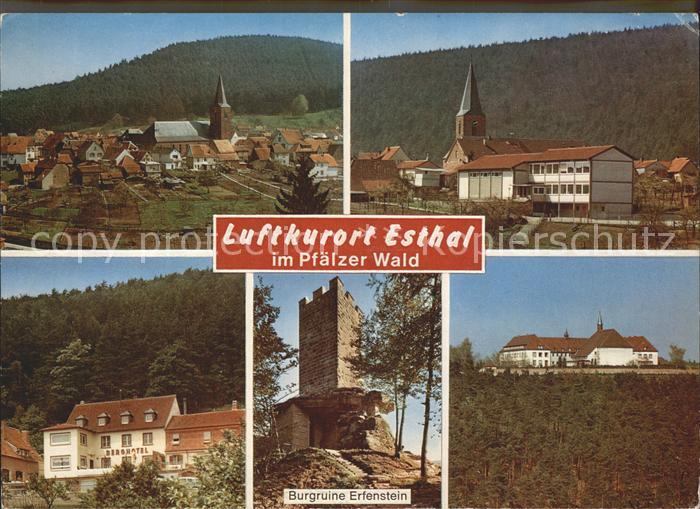 Esthal Ortsansicht mit Kirche Berghotel Pension Woelfel Burgruine Erfenstein Luf