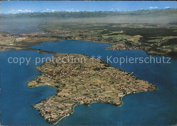 Insel Reichenau Fliegeraufnahme mit Alpenkette