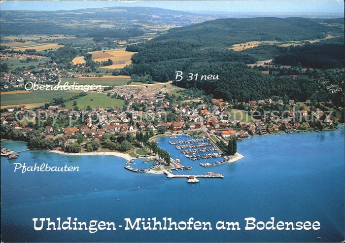 Uhldingen-Muehlhofen Fliegeraufnahme mit Pfahlbauen Hafen