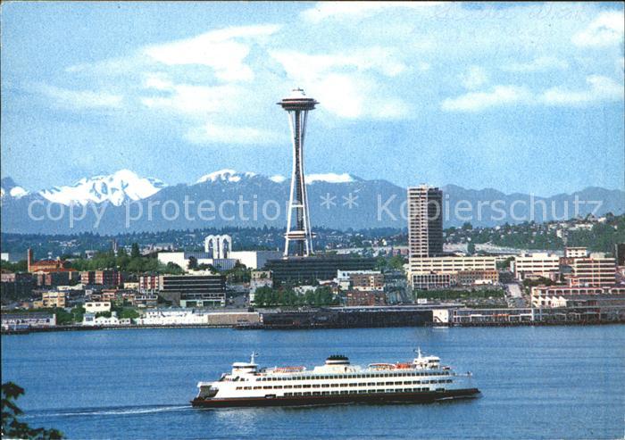 Faehre Ferry Bac Traghetto-- Seattle Space Needle Elliot Bay Cascade Mountains