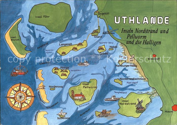 Panoramakarte Uthlande Insel Nordstrand Pellworm Halligen