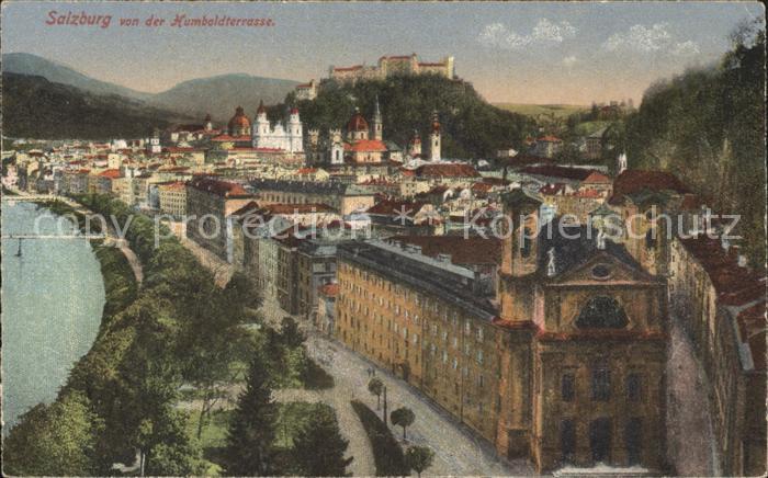 Salzburg Oesterreich Blick von Humbodterrasse Kuenstlerkarte