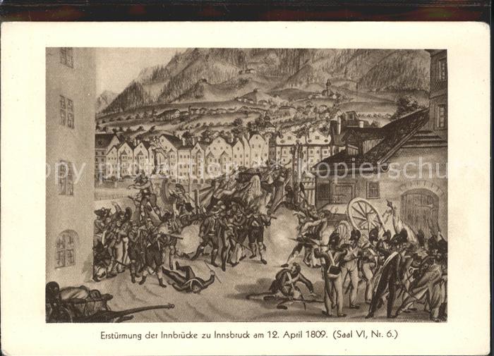 Innsbruck Erstuermung der Innbruecke am 12. 4. 1809 Zeichnung