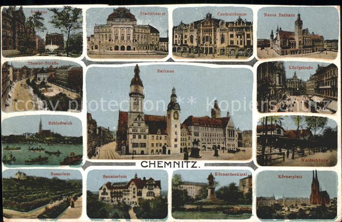 CHEMNITZ Sachsen Rathaus Koenigstrasse Waldschaenke Theater-Strasse Rosarium
