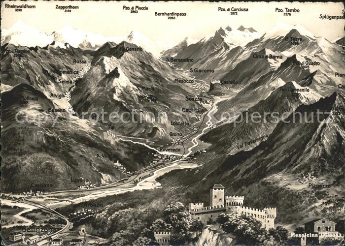Panoramakarte Val Mesolcina Misox Lumino Pianezzo Roveredo Gabbiola