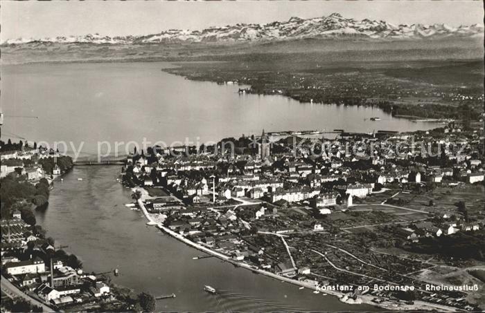 Konstanz Bodensee Rheinausfluss Alpenpanorama Fliegeraufnahme