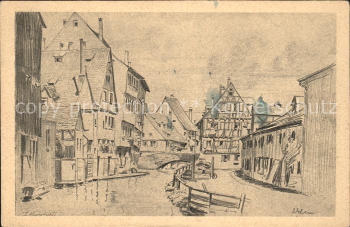 Ulm Donau Alt Ulm Partie an der Blau Kuenstlerkarte J. Marschall NZ3