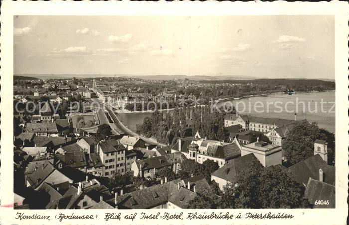 Konstanz Bodensee Blick auf Inselhotel Rheinbruecke und Petershausen