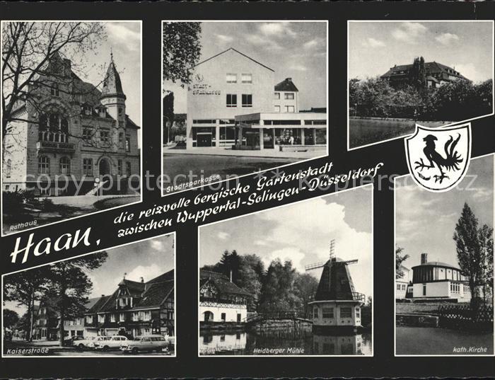 Haan Rheinland Rathaus Stadtsparkasse Kirche Muehle Kaiserstrasse Wappen