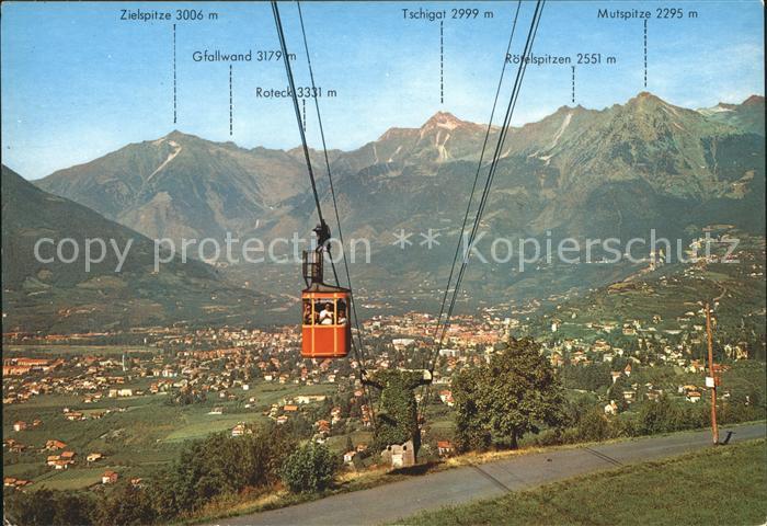 Merano Meran Panorama mit Haflingerbahn Bergbahn