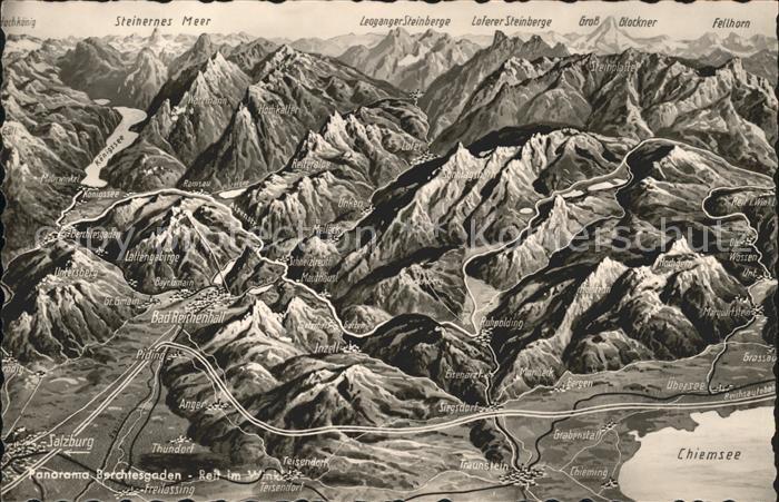 BERCHTESGADEN Bayern Panoramakarte Chimsee Steinernes Meer Gross Glockner