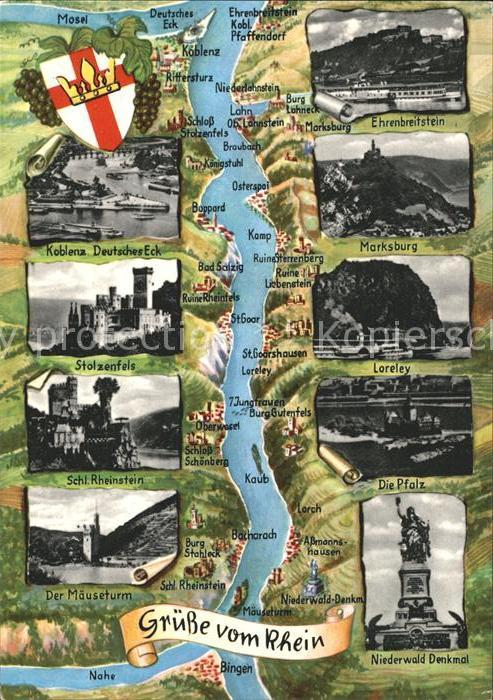 Bingen Rhein Panoramakarte Maeuseturm Pfalz Niederwald Denkmal Koblenz