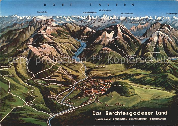 BERCHTESGADEN Bayern Panoramakarte Hohe Tauern Lockstein Schoenau Gruenstein
