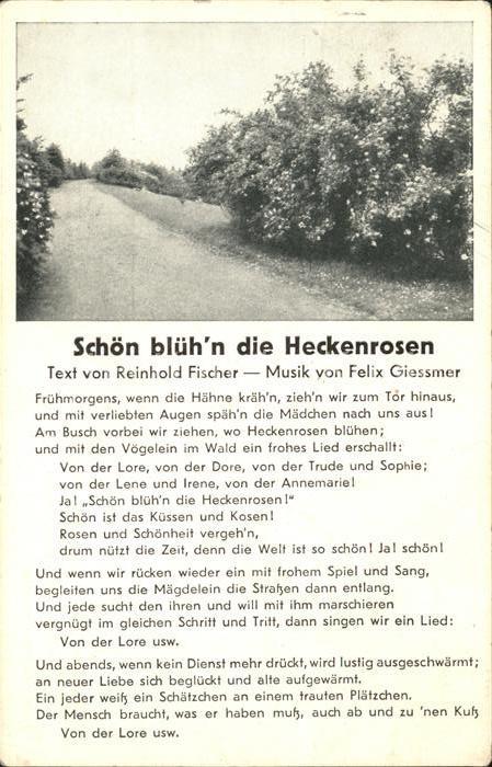 Liederkarte Schoen bluehn die Heckenrosen Reinhold Fischer Felix Giessmer
