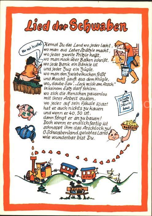 Liederkarte Lied der Schwaben Spaetzle Eisenbahn Schwein Baenkle