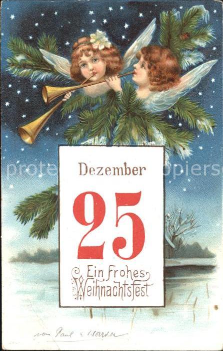 Engel Trompete Weihnachten Datumskarte Litho