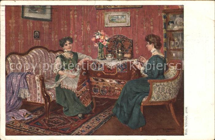 Verlag Muenchner Kunst Nr. 147 Rob. Voelcker Frauen Teekraenzchen