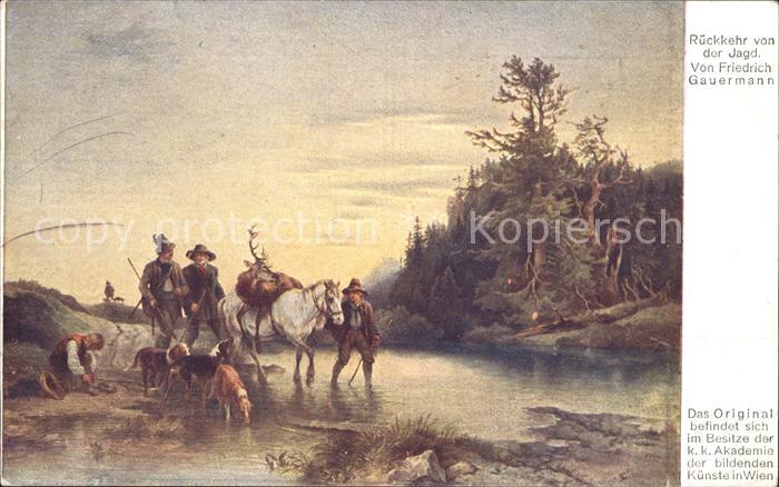 Jagd Kuenstlerkarte Friedrich Gauermann Rueckkehr von der Jagd