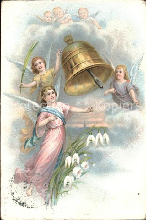 Kirchenglocke Churchbell Cloche Eglise Schutzengel Schneegloeckchen Litho
