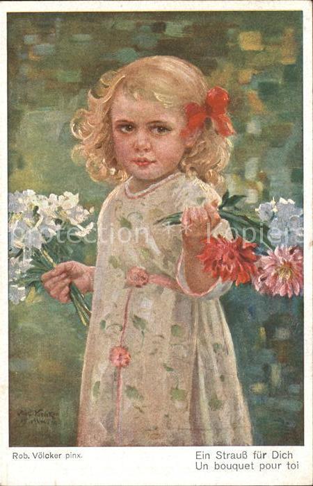Verlag Muenchner Kunst Nr. 400 Rob. Voelcker Kind Blumen