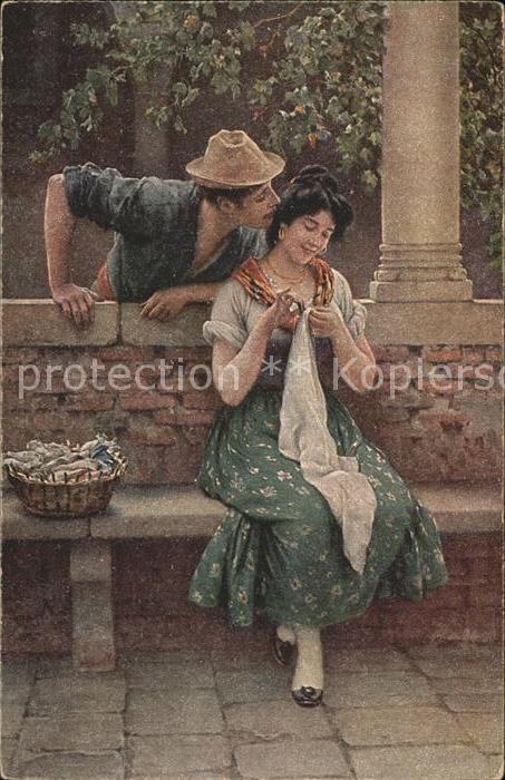 Kuenstlerkarte E. v. Blaas Ich liebe Dich Nr. 2612 Handarbeit naehen Paar