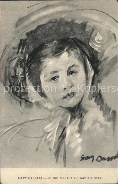 Kuenstlerkarte Jeune Fille au chapeau bleu Hutmode