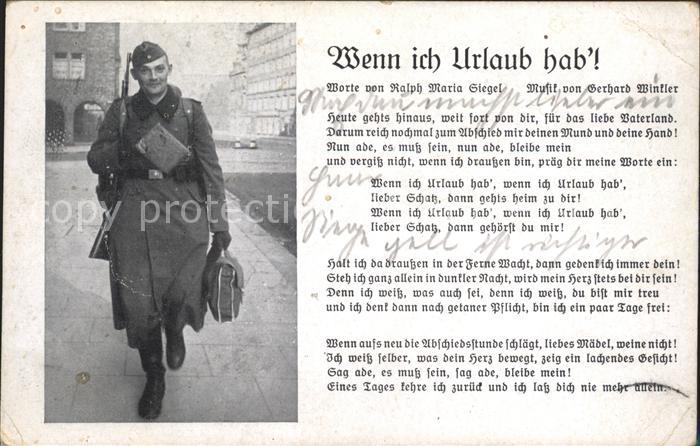 Liederkarte Wenn ich Urlaub hab Militaria Soldat