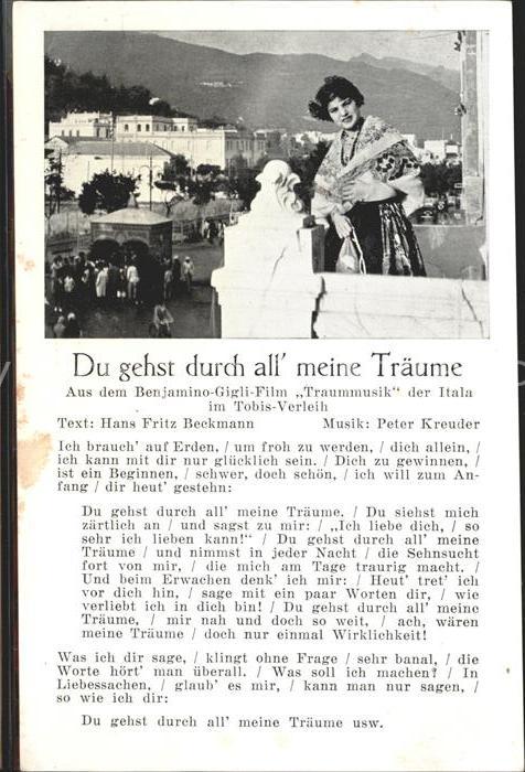 Liederkarte Du gehst durch all meine Traeume Benjamino-Gigli-Film Traummusik