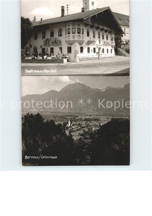 Bernau Chiemsee Panorama mit Alpen Gasthaus Zum Alten Wirt Fassadenmalerei
