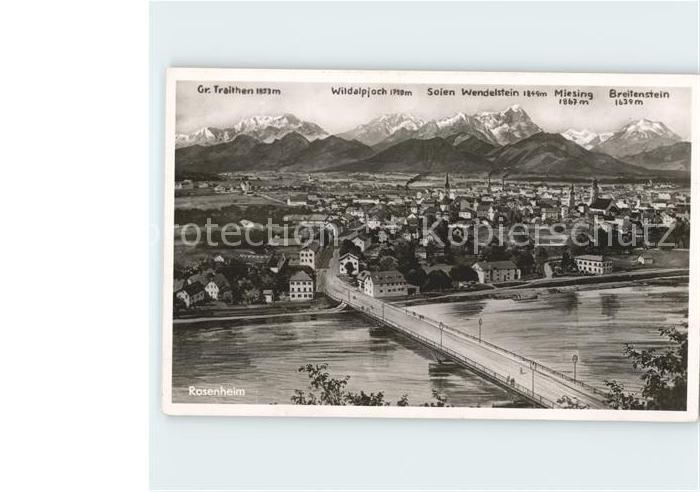 Rosenheim Bayern Gesamtansicht mit Alpenpanorama Inn Bruecke