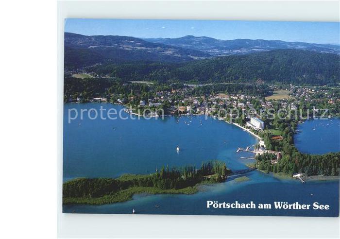 Poertschach Blick auf Parkhotel und Strandbad Fliegeraufnahme