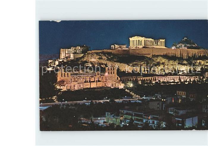 Athens Athen Beleuchtete Akropolis Antike Staette