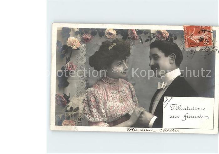 Glueckwunsch Verlobung Paar Rosen