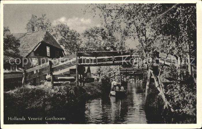 Giethoorn Hollands Venetie Kahn Wasserstrasse Holzbruecke