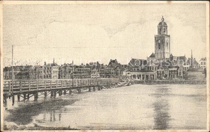 Deventer Schipbrug Schiffsbruecke Kirche Zeichnung Kuenstlerkarte