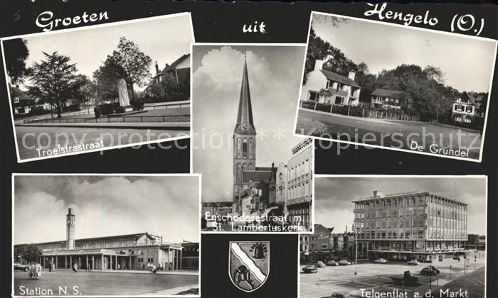 Hengelo Troelstrastraat De Grundel Telgenflat Markt Kerk Station Wappen