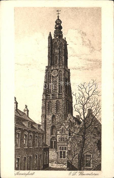 Amersfoort OL Vrouwetoren Zeichnung Kuenstlerkarte