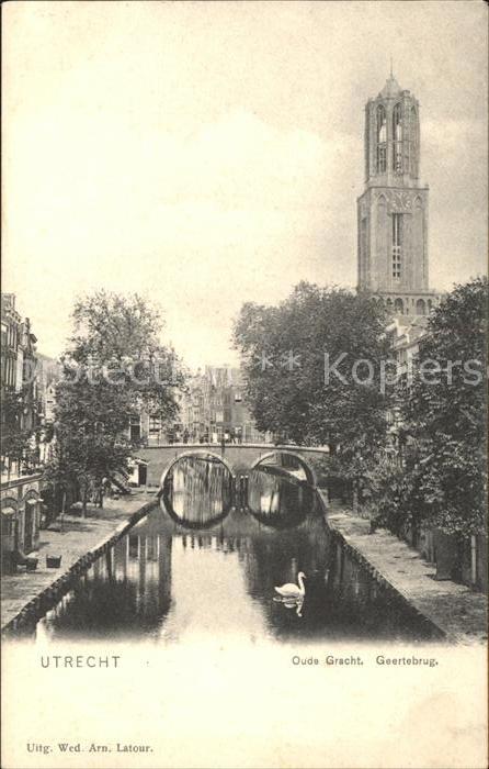 Utrecht Oude Gracht Geertebrug Schwan Kirchturm