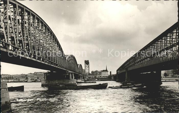 Rotterdam Maasbruggen Bruecke Schlepper Kahn
