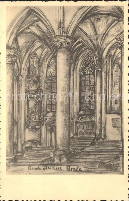 Breda Noord-Brabant Groote Kerk Zeichnung Kuenstlerkarte